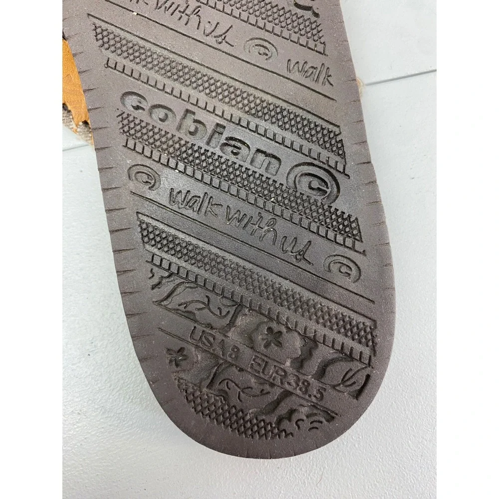 Y2K Cobian Floral Whipstitch‎ Flip Flops Women USA 8 Brown Turquoise Sandals